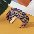 Boheemse kralen gevlochten manchet armband, goudkleurige open armband etnische stijl. - Goud Blauw Zwart