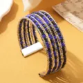 Boho meerlaagse manchetarmband met blauwe en zwarte kralen en zilveren metalen frame. - Tweekleurig 16 / Zilver