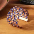 Handgemaakte geweven multi-layer kraal brede manchet armband, vintage open verstelbare armband. - Gouden frame - driekleurig 1