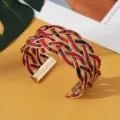 Boheemse kraal kruis open manchetarmband, stijlvolle metallische gevlochten etnische sieraden. - Goud Rood Zwart Goud