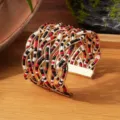 Handgemaakte meerlaagse rocailles kralen brede manchet armband vintage verstelbare open armband. - Gouden frame - driekleurig 3