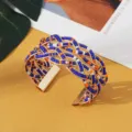Boheemse brede kraal manchet armband, stijlvolle multi-kleur kralen geweven open armband. - Goud Blauw Oranje Wit