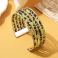 Boho multi-laags kralen manchet armband met zilveren getextureerde staven en groen-zwarte kralen. - Tweekleurig 7 / Zilver