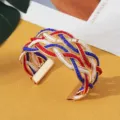 Boho Rood Wit Blauw Kralen Open Manchet Armband Mode Etnische Geweven Armband Sier - Goud Rood Wit Blauw