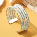 Boho meerlagige kralen metalen manchet armband met witte en blauwe kralen voor dames. - Tweekleurig 8 / Zilver