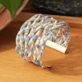 Handgemaakte blauwe en witte kraal gouden draad brede manchet armband bohemian stijl - Gouden rand - driekleur 8