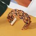 Boho Kralen Open Manchet Armband Etnische Goudkleurige Metalen Statement Sieraad - Goud Oranje Zwart Bruin