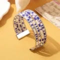 Boheemse meerlaagse kraal manchet armband blauw witte kralen stijlvolle polssieraad - Tweekleurig 9 / Zilver