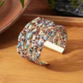 Handgemaakte multi-laags kralen brede manchet armband, retro open verstelbare gouden draad. - Gouden rand - gemengde kleuren