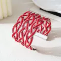Handgemaakt Geweven Meerlaagse Rode Kraal Brede Manchet Armband Vintage Open Verstelbare Stijl - Witgouden rand - éénkleurig 1