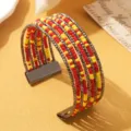 Meerdere lagen kralen manchet armband bohemian stijl kleurrijke rocailles sieraden - Tweekleurig 17 / Gunmetal