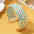 Meerlaagse kraal manchet armband boho stijl met turquoise kralen en gouden metalen staven - Effen Kleur 1 / Goud