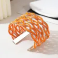 Handgemaakt geweven multi-layer oranje kralen brede manchet armband, vintage zilver. - Witgouden rand - éénkleurig 3