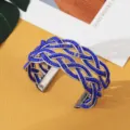 Boheemse Blauwe Kralen Gevlochten Open Manchet Armband Metaal Etnische Stijl Sier - Zilver Blauw