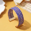 Boheemse meerlagige kraal manchet armband met gouden metalen accenten en stijlvol design. - Effen Kleur 6 / Goud