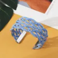 Boheemse blauwe kraal geweven manchetarmband, stijlvolle metalen open armband voor damesmode. - Zilver Blauw