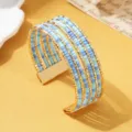 Bohemian multi-layer kralen manchet armband, gemengde blauwe rijstkralen met gouden metaal. - Tweekleurige Stijl 2 / Goud