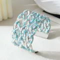 Handgemaakte kralen brede manchet armband, blauw-witte meerlaagse geweven open armband - Witgouden frame - tweekleurig 2