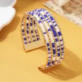 Boho multi-layer kralen manchet armband, blauw-witte kralen met gouden metaal, verstelbare maat. - Tweekleurige Stijl 3 / Goud