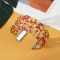 Boheemse Rode Gele Kralen Kruis Open Manchet Armband Etnische Stijl Mode Sieraden - Zilver Rood Geel