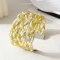 Handgemaakte meerlaagse kraal brede manchet armband vintage verstelbare open polsband - Witgouden frame - tweekleurig 4