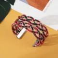 Boho rood zwart kralen brede manchet armband, stijlvolle etnische open armband sieraden. - Zilver Rood Zwart