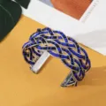 Boheemse blauwe en zwarte kralen gevlochten metalen manchet armband etnische sieraden - Zilver Blauw Zwart