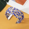 Boheemse geweven blauw-witte kralen brede metalen manchet armband mode etnische sieraden - Zilver Blauw Wit