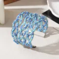 Boho meervoudige kralen brede manchet armband, handgemaakte blauwe kraal open verstelbaar. - Witgouden frame - tweekleurig 7