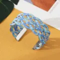 Boheemse blauwe zaadkralen kruis open manchet armband, stijlvolle etnische sieraden - Zilver Meerkleurig Blauw