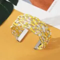Boheemse geweven kralen manchet armband geel wit handgemaakte mode sieraden voor dames elegante stijl - Zilver Geel Wit