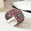 Handgemaakte geweven brede manchetarmband met rode en zwarte kralen, vintage verstelbare armband. - Witgouden frame - tweekleurig 10