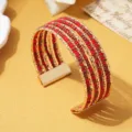 Boheemse meerlaagse kralen manchet armband, mix kleuren rood goud, modieuze polssieraad voor dames. - Tweekleurig 12 / Goud
