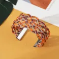 Boheemse geweven metalen manchetarmband met oranje bruine kralen etnische mode sieraden item - Zilver Oranje Bruin