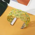 Boheemse geelgroene kralen geweven open manchetarmband, stijlvolle metalen sieraden. - Zilver Geel Groen