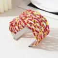 Handgemaakte geweven brede manchet armband rode gele kralen verstelbare vintage sieraden - Witgouden rand - Tweekleurig 13