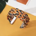 Bohemian oranje en zwarte kraal kruis open manchet armband, stijlvolle zilveren armband - Zilver Zwart Oranje