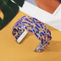 Boheemse kralen gevlochten open manchet armband etnische stijl sieraden chique accessoire - Zilver Blauw Wit Oranje