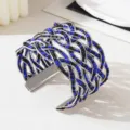 Handgemaakte geweven blauwe zwarte kralen brede manchet armband verstelbare retro sieraden - Witgouden rand - Tweekleurig 16