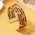 Meerdere lagen kralen manchet armband boheemse stijl kleurrijke rocailles verstelbaar - Driekleur 4 / Goud