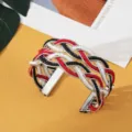 Boheemse kralen manchet armband, rood zwart wit geweven rocailles open armband mode sieraden - Zilver Rood Zwart Wit