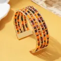 Boheemse Meerlaagse Kralen Manchet Armband Gemengde Kleur Kralen Verstelbare Sieraden - Driekleurig 5 / Goud