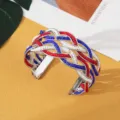 Boheemse kraal open manchet armband, rood wit blauw geweven metaal mode sieraden. - Zilver Rood Wit Blauw