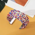 Boheemse Kralen Kruis Open Manchet Armband Stijlvolle Etnische Stijl Sieraden Variant - Zilver Rood Wit Blauw