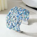 Handgemaakte, meermalige kralen brede manchetarmband, blauw-wit geweven metalen armband sieraden - Witgouden rand - Driekleurig 3