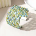 Geweven kralen brede manchet armband, blauw geel groen meerlaagse handgemaakte armband - Witgouden rand - Driekleurig 4