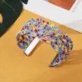 Boheemse kleurrijke kralen manchet armband meerdraads zaadkralen open armband sieraden - Zilver Blauw Rood Geel