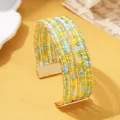 Bohemian meerlaagse rocailles kraal manchet armband, kleurrijke modieuze polssieraad dames. - Driekleurig 8 / Goud