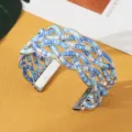 Boheemse blauw-witte kralen gekruiste open manchetarmband stijlvolle etnische sieraden - Zilver Blauw Wit