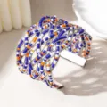 Brede kralen manchet armband, handgemaakt blauw oranje wit gelaagd metaaldraad geweven. - Witgouden rand - Driekleurig 5